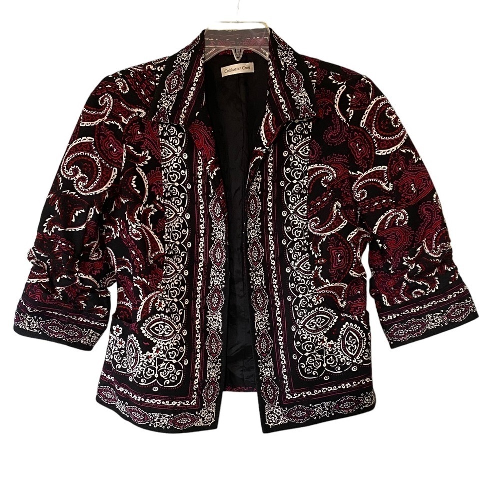 Coldwater Creek Paisley Ruched Sleeve Jacket Sz 10P